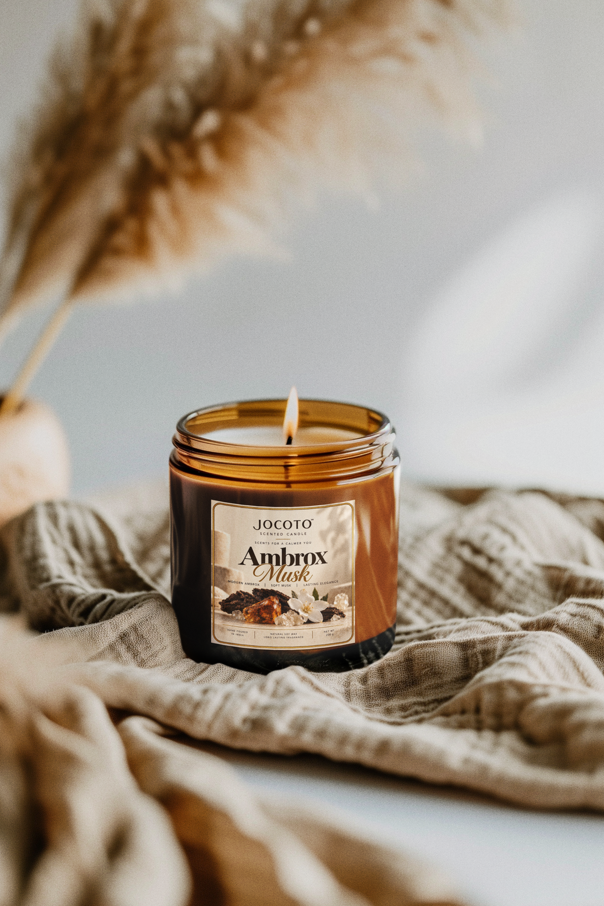 Ambrox Musk Scented Candle | Natural Soy Wax Candle – 200g | Jocoto