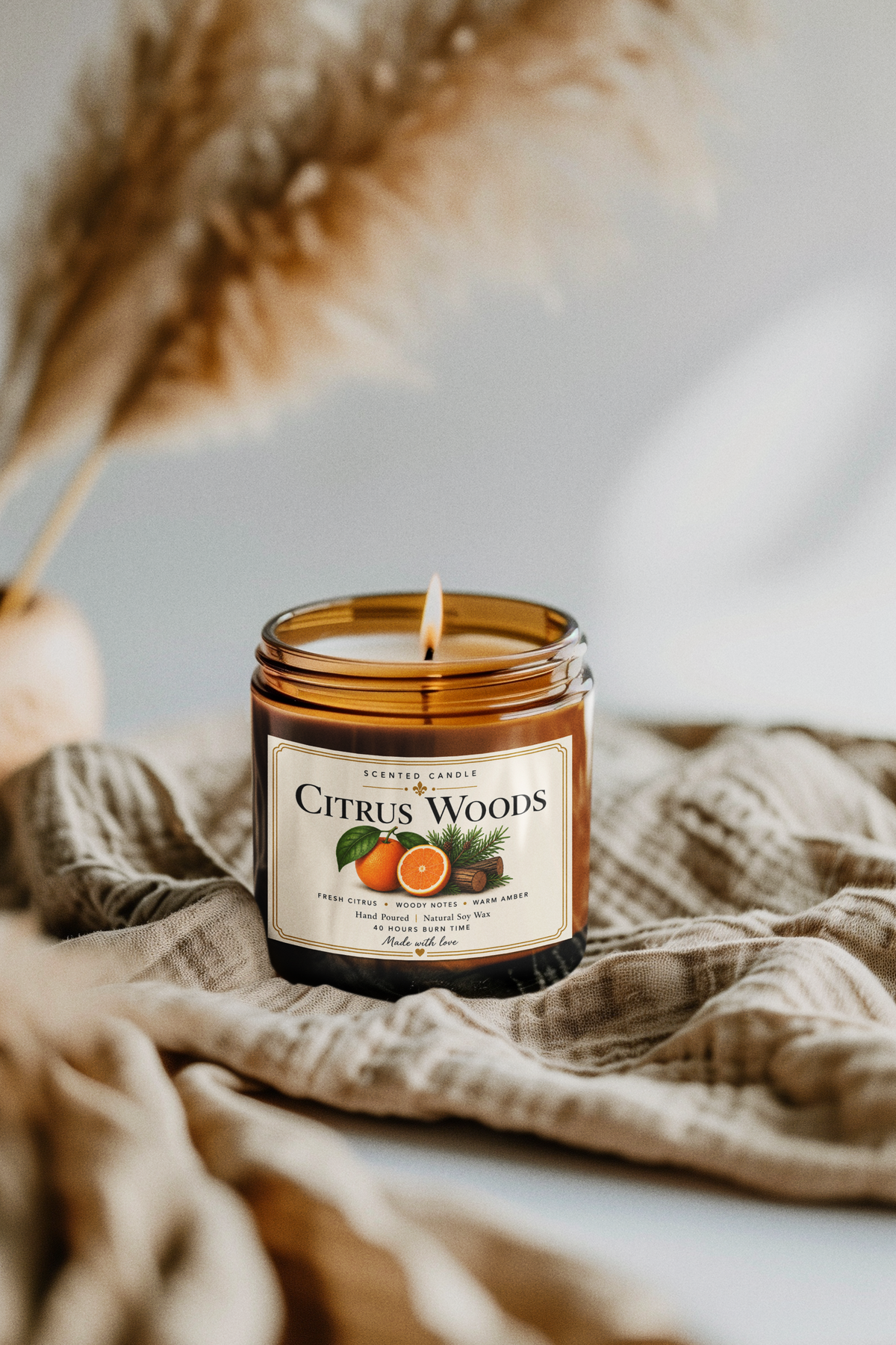 Citrus Woods Scented Candle | Natural Soy Wax Candle – 200g | Jocoto