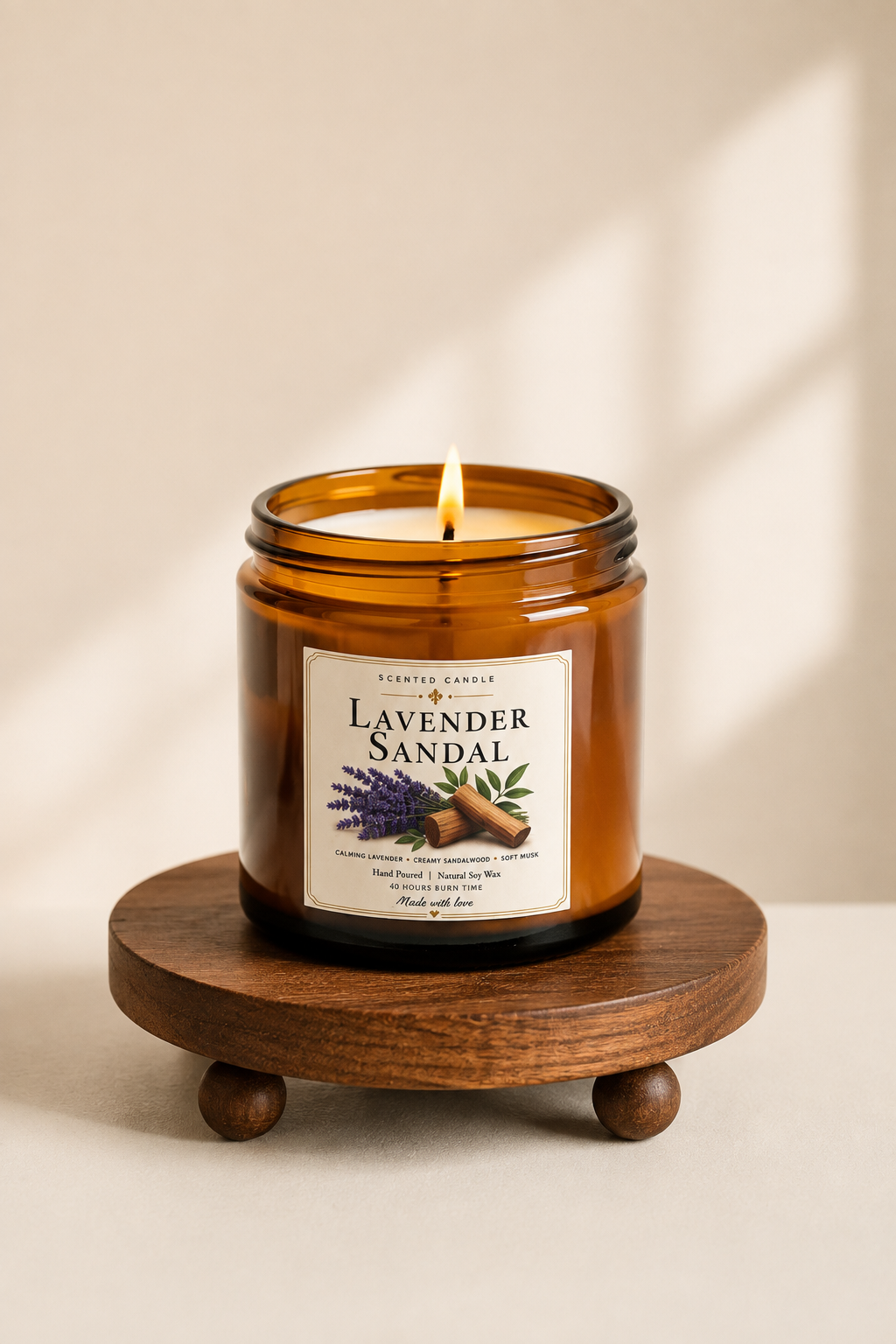 Lavender Sandal Scented Candle | Natural Soy Wax Candle – 200g | Jocoto