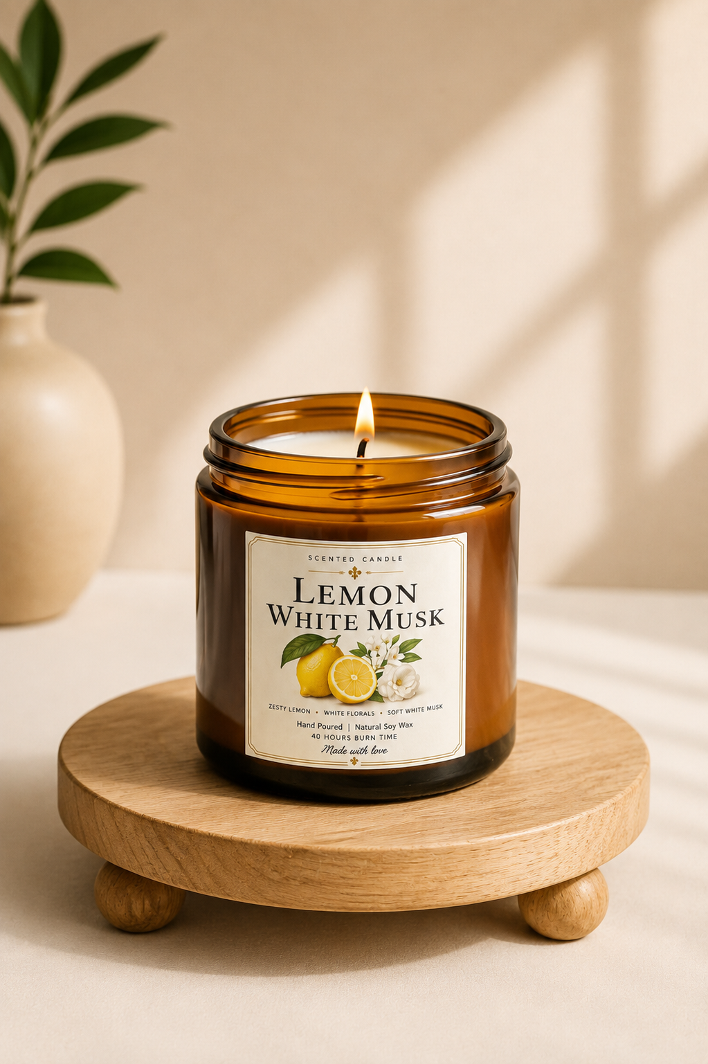 Lemon White Musk Scented Candle | Natural Soy Wax Candle – 200g | Jocoto