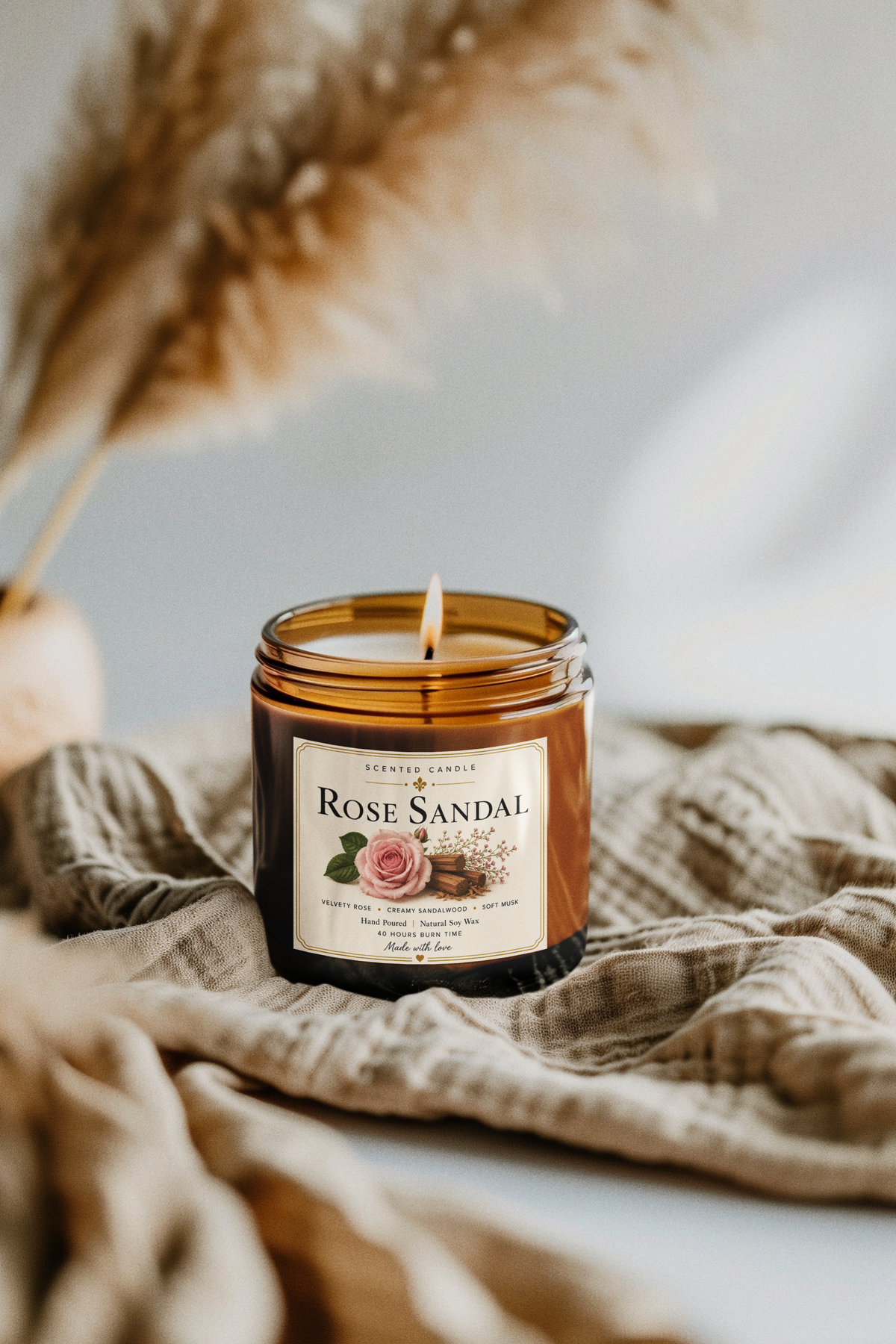 Rose Sandal Scented Candle | Natural Soy Wax Candle – 200g | Jocoto