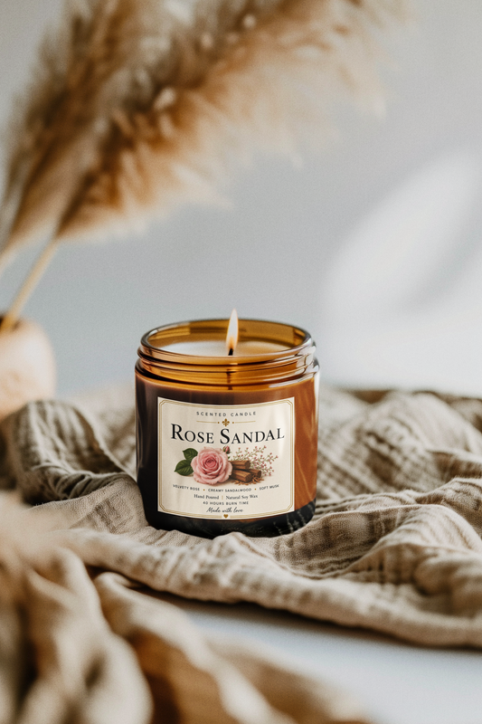 Rose Sandal Scented Candle | Natural Soy Wax Candle – 200g | Jocoto