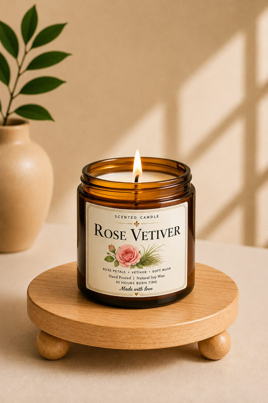 Rose Vetiver Scented Candle | Natural Soy Wax Candle – 200g | Jocoto