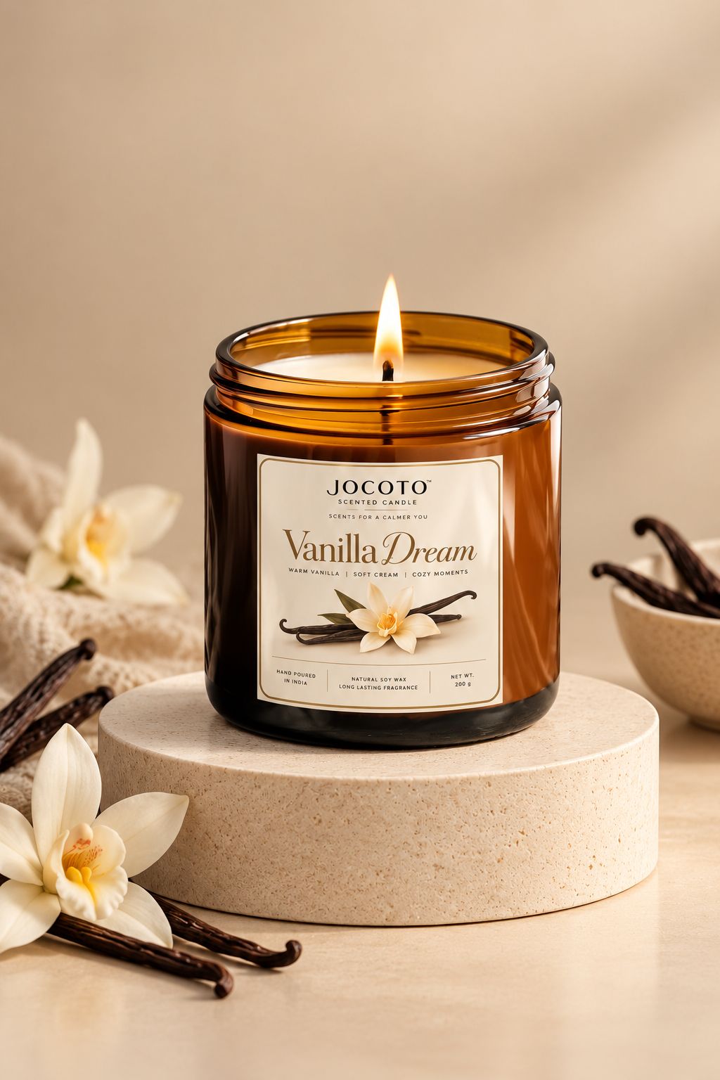 Vanilla Dream Scented Candle | Natural Soy Wax Candle – 200g | Jocoto