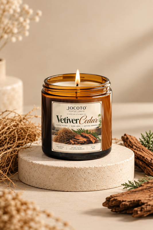 Vetiver Cedar Scented Candle | Natural Soy Wax Candle – 200g | Jocoto