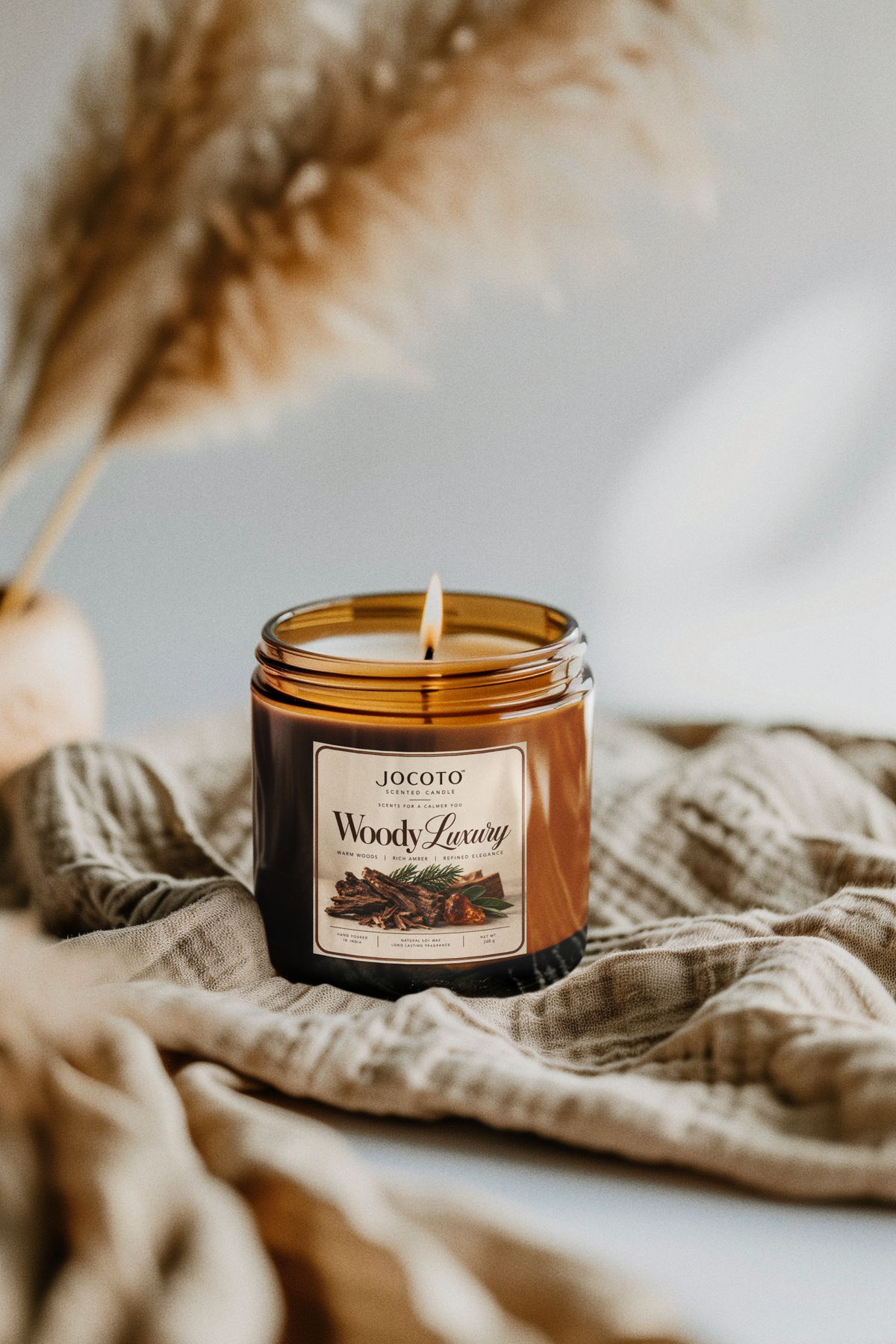 Woody Luxury Scented Candle | Natural Soy Wax Candle – 200g | Jocoto