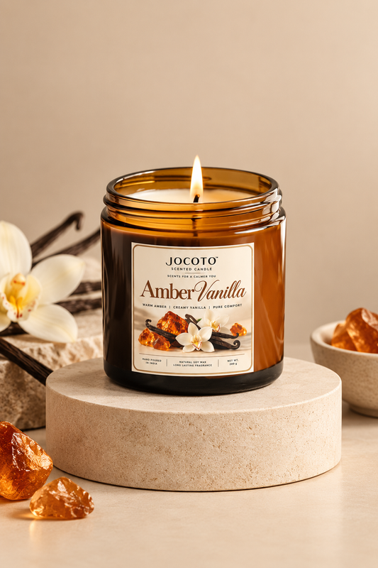 Amber Vanilla Scented Candle | Natural Soy Wax Candle – 200g | Jocoto