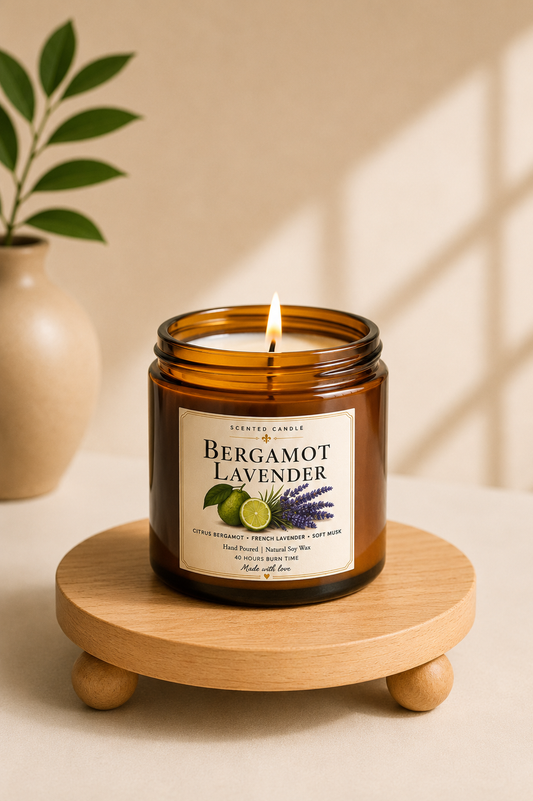 Bergamot Lavender Scented Candle | Natural Soy Wax Candle – 200g | Jocoto