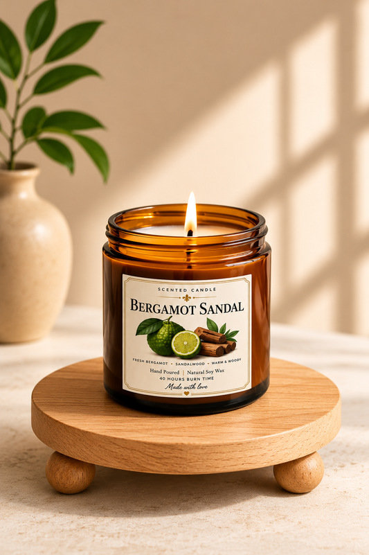 Bergamot Sandal Scented Candle | Natural Soy Wax Candle – 200g | Jocoto