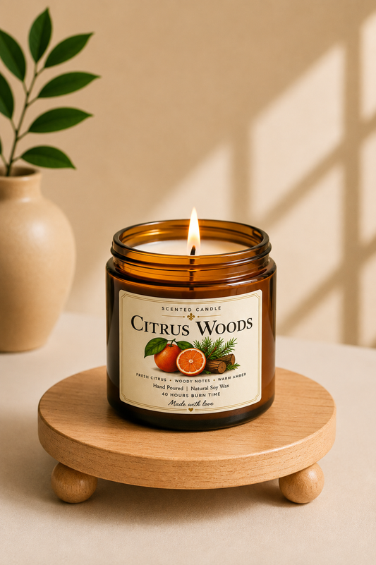 Citrus Woods Scented Candle | Natural Soy Wax Candle – 200g | Jocoto
