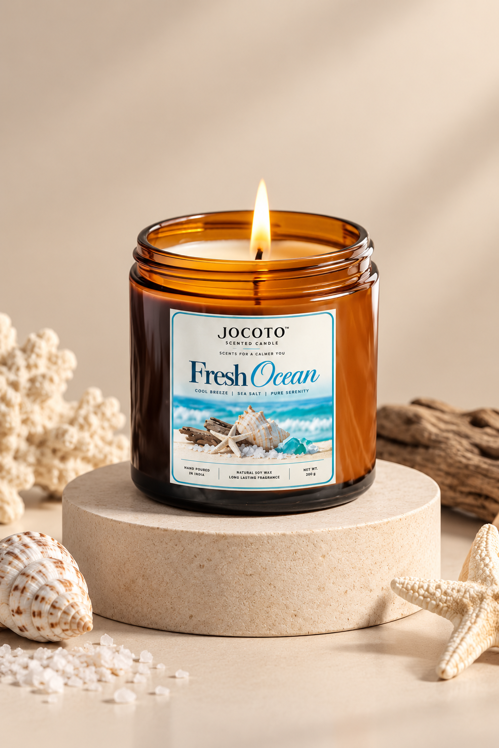 Fresh Ocean Scented Candle | Natural Soy Wax Candle – 200g | Jocoto