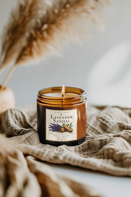 Lavender Sandal Scented Candle | Natural Soy Wax Candle – 200g | Jocoto
