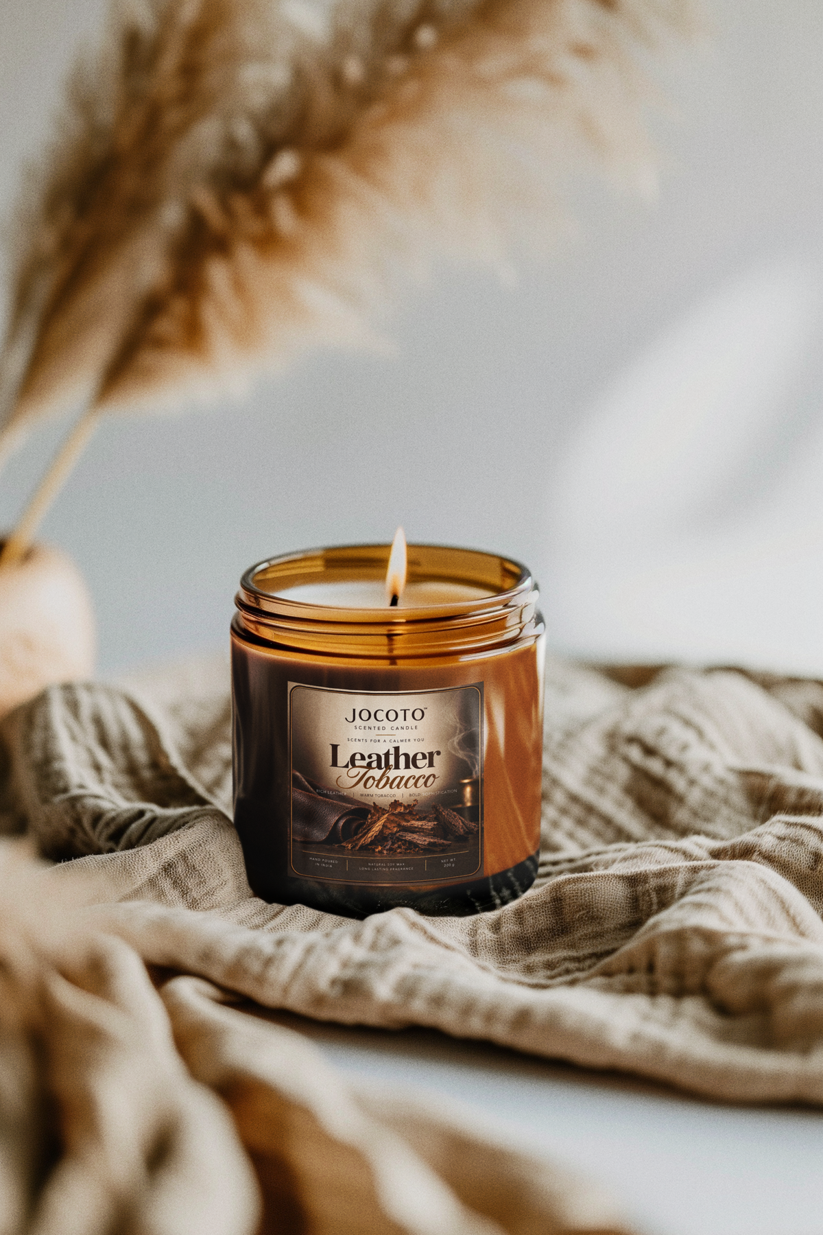Leather Tobacco Scented Candle | Natural Soy Wax Candle – 200g | Jocoto