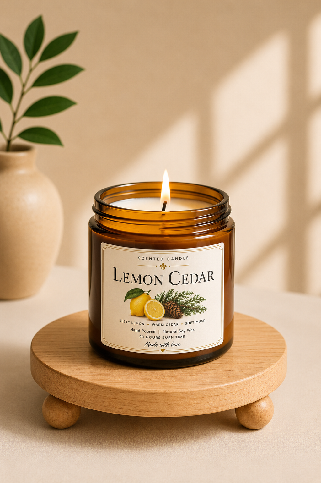 Lemon Cedar Scented Candle | Natural Soy Wax Candle – 200g | Jocoto