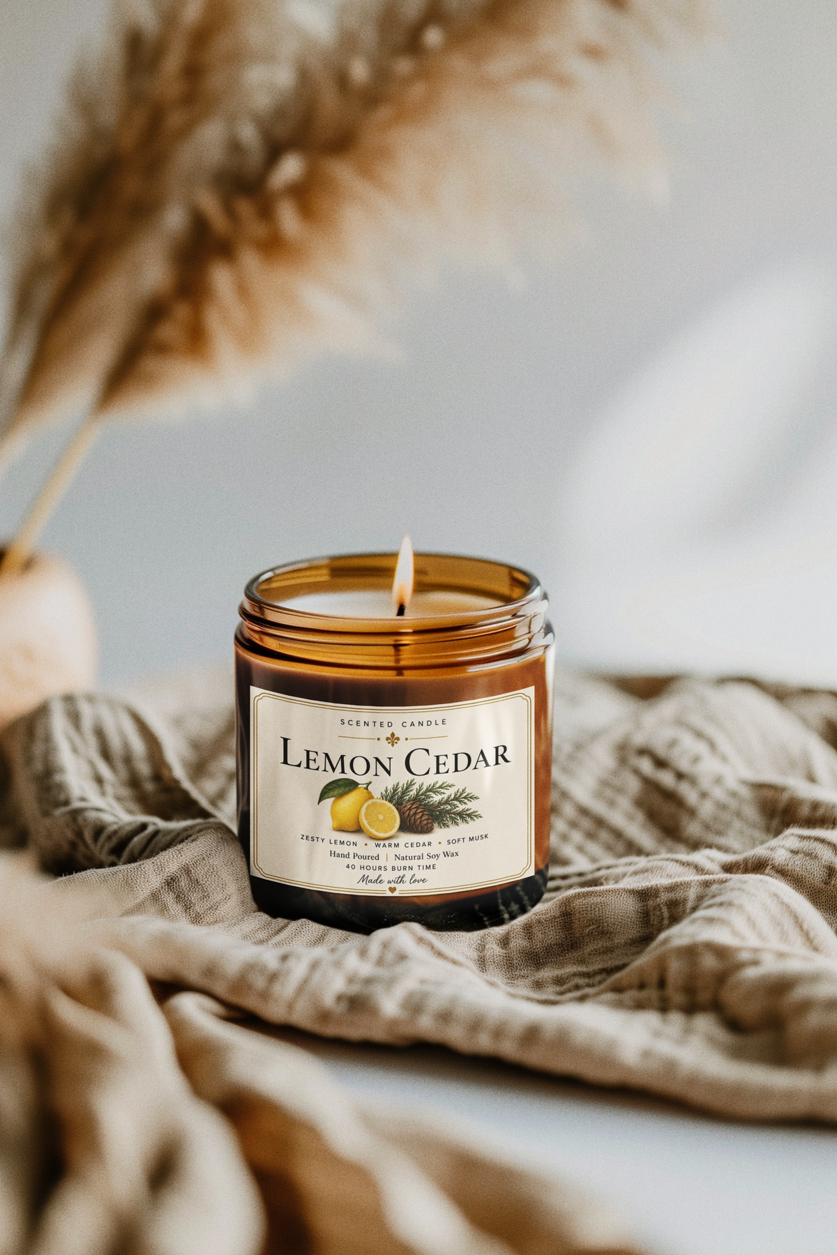 Lemon Cedar Scented Candle | Natural Soy Wax Candle – 200g | Jocoto