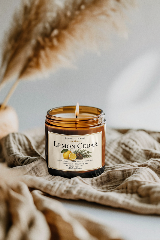 Lemon Cedar Scented Candle | Natural Soy Wax Candle – 200g | Jocoto