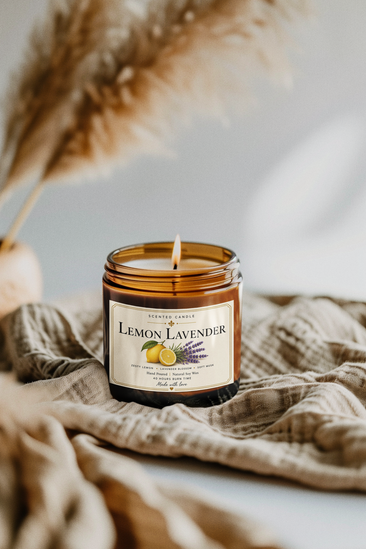 Lemon Lavender Scented Candle | Natural Soy Wax Candle – 200g | Jocoto