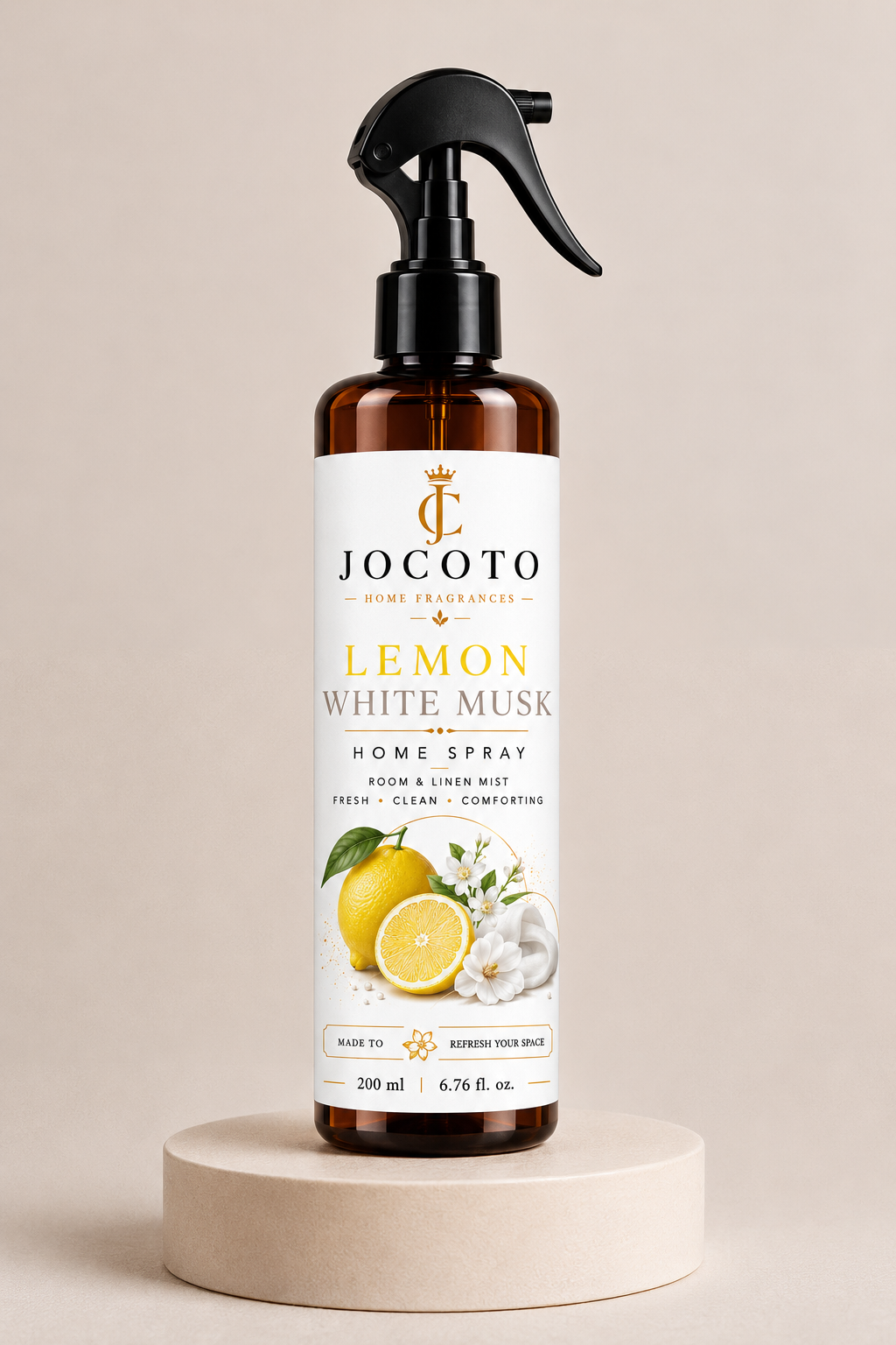 Jocoto Lemon White Musk Home Spray – Fresh, Clean & Comforting Room Spray, 200 ml