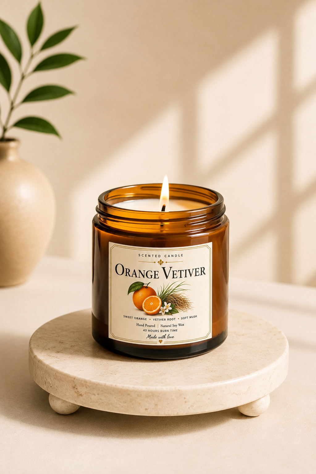Orange Vetiver Scented Candle | Natural Soy Wax Candle – 200g | Jocoto