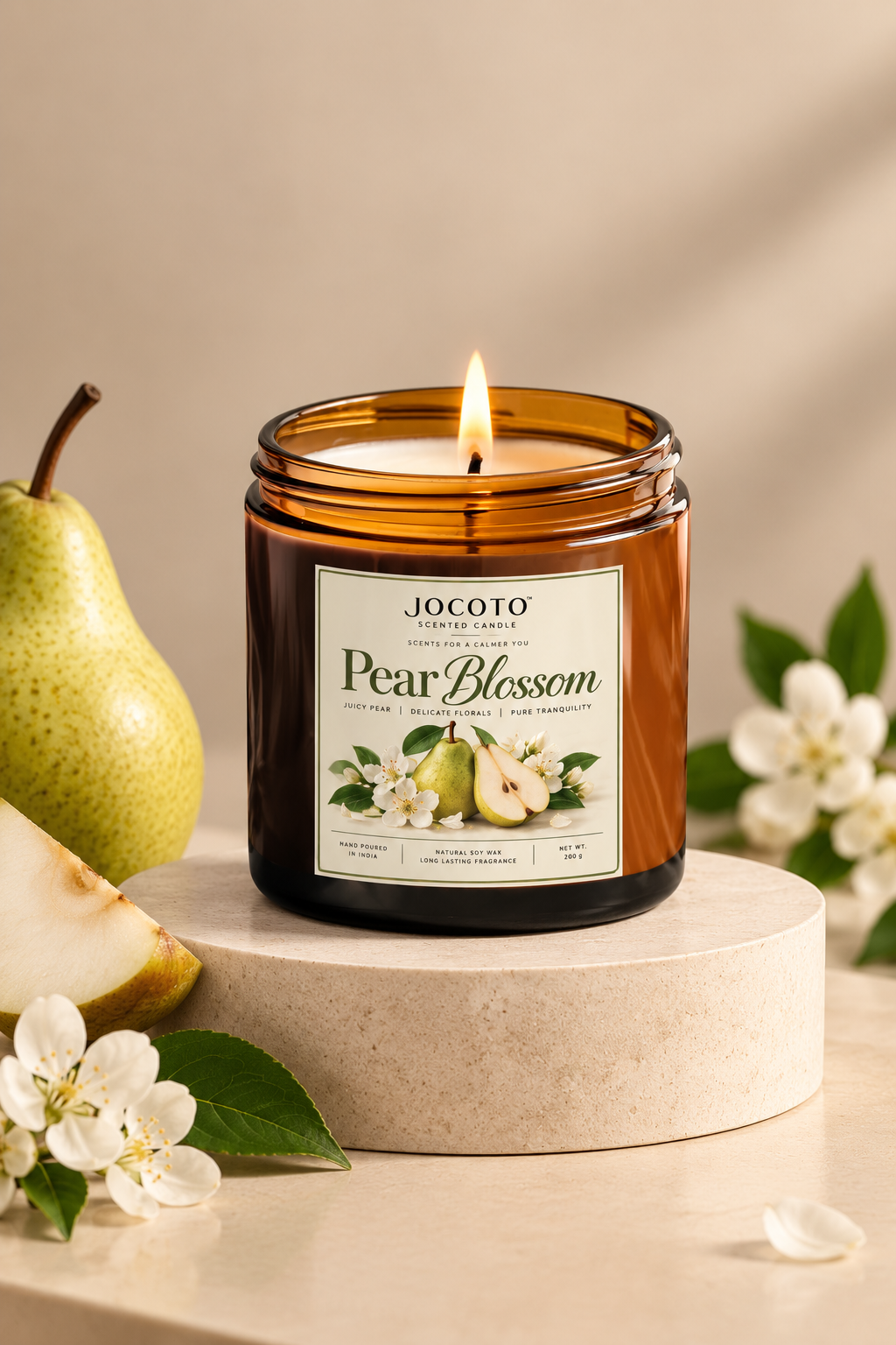 Pear Blossom Scented Candle | Natural Soy Wax Candle – 200g | Jocoto