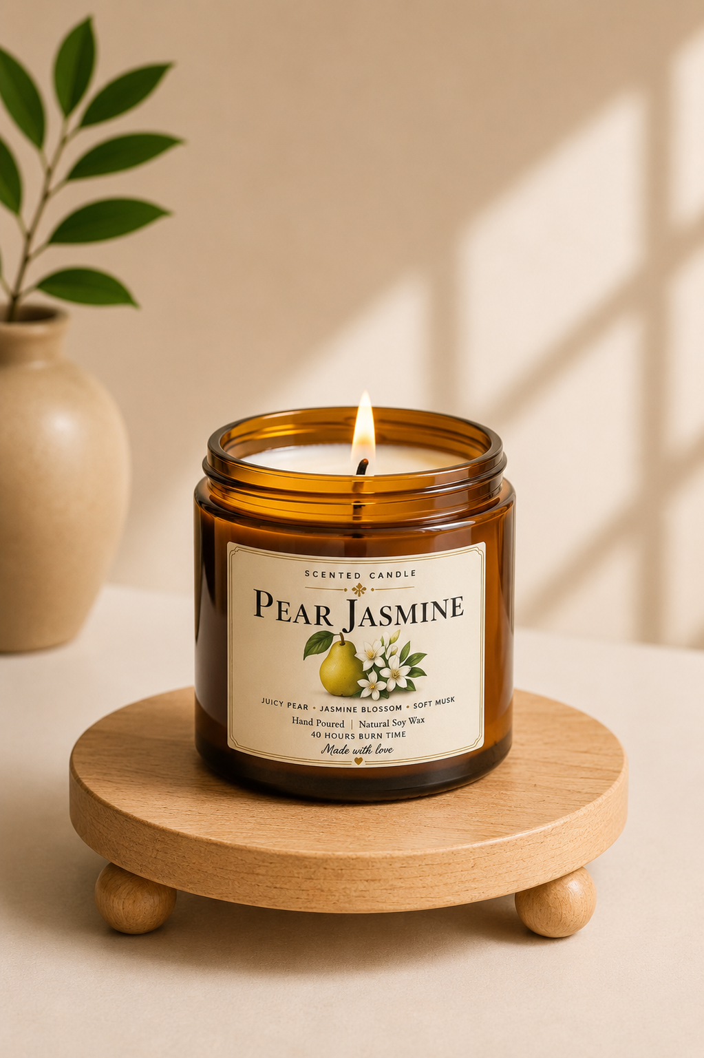 Pear Jasmine Scented Candle | Natural Soy Wax Candle – 200g | Jocoto