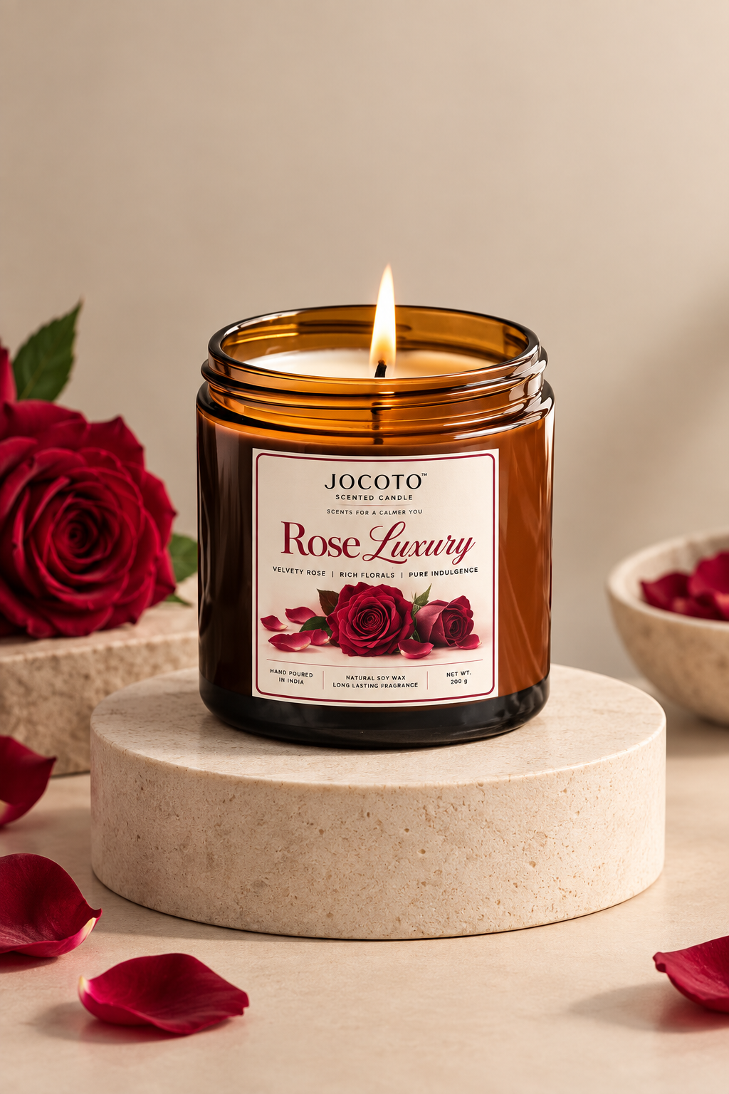 Rose Luxury Scented Candle | Natural Soy Wax Candle – 200g | Jocoto