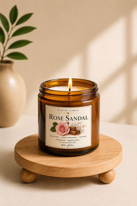 Rose Sandal Scented Candle | Natural Soy Wax Candle – 200g | Jocoto