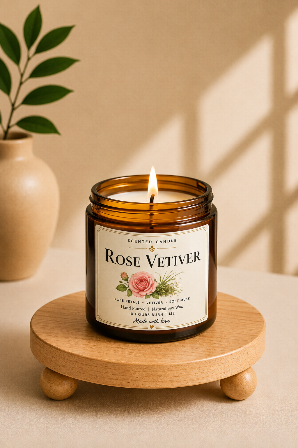 Rose Vetiver Scented Candle | Natural Soy Wax Candle – 200g | Jocoto