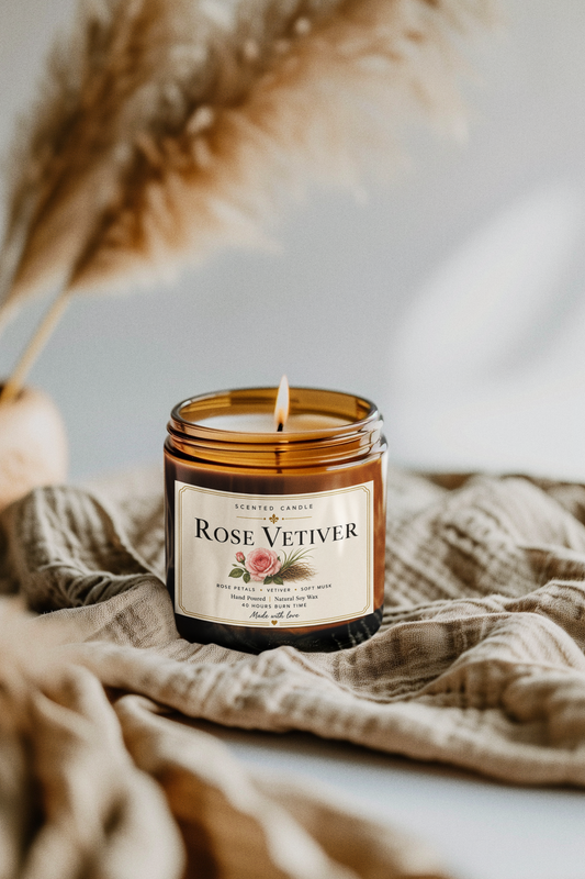 Rose Vetiver Scented Candle | Natural Soy Wax Candle – 200g | Jocoto