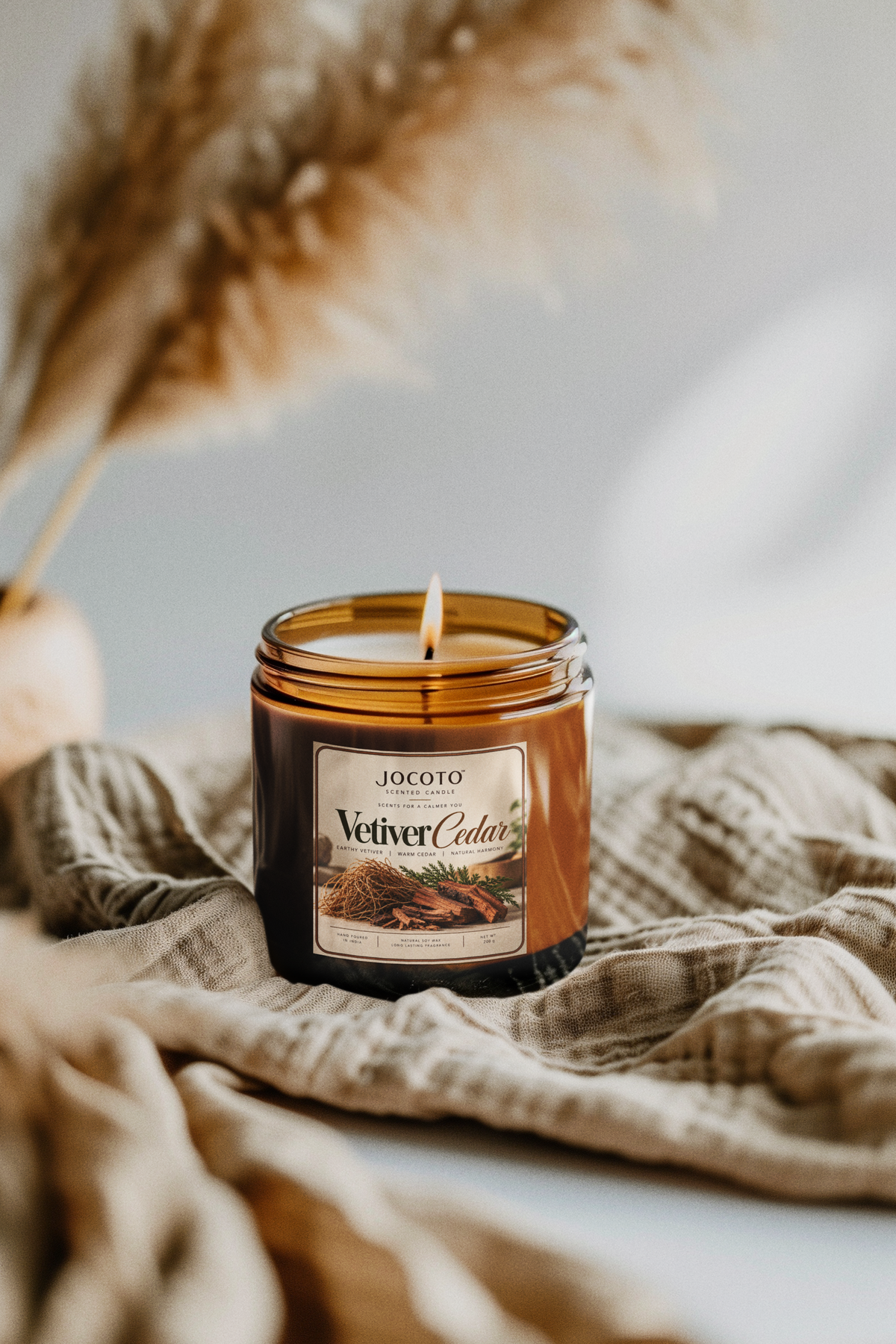 Vetiver Cedar Scented Candle | Natural Soy Wax Candle – 200g | Jocoto