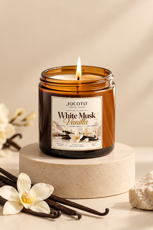 White Musk Vanilla Scented Candle | Natural Soy Wax Candle – 200g | Jocoto
